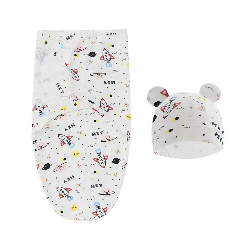 100% Organic Cotton Baby Swaddle Blanket Wrap Hat Set for Infant Adjustable Newborn Swaddle Baby Swaddle for 0-3 Month - Thrive & Baby