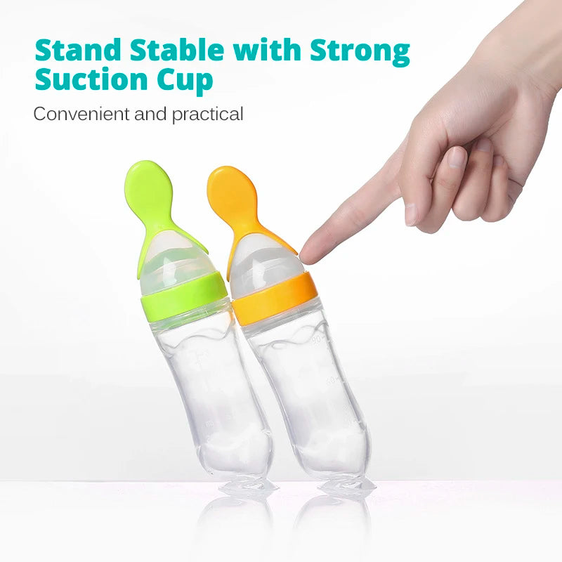Safe Useful Silicone Baby Bottle With Spoon Food Supplement Rice Cereal Bottles Squeeze Spoon Milk Feeding Bottle Cup - Thrive & Baby