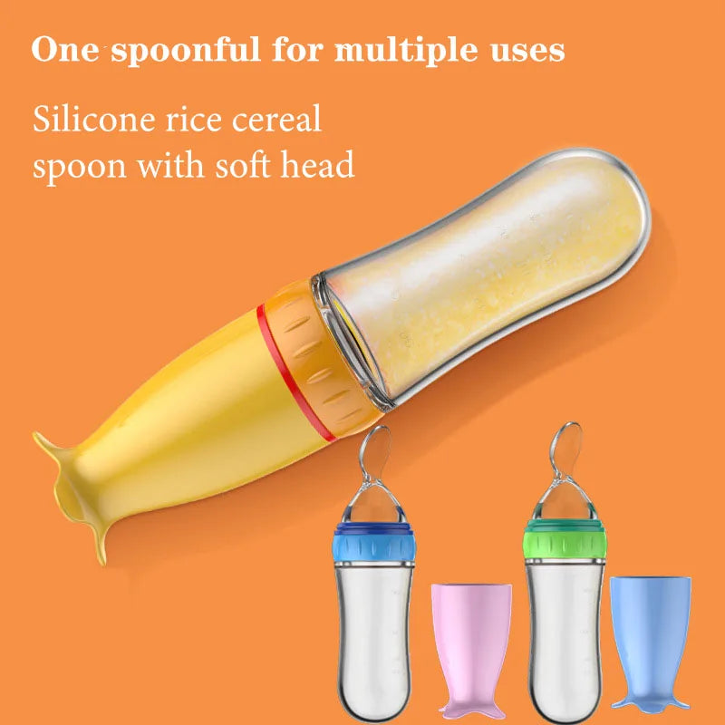 Safe Useful Silicone Baby Bottle With Spoon Food Supplement Rice Cereal Bottles Squeeze Spoon Milk Feeding Bottle Cup - Thrive & Baby