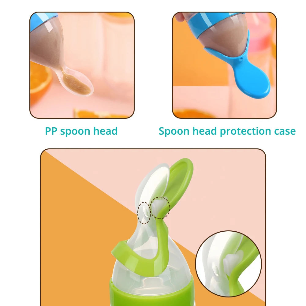 Safe Useful Silicone Baby Bottle With Spoon Food Supplement Rice Cereal Bottles Squeeze Spoon Milk Feeding Bottle Cup - Thrive & Baby