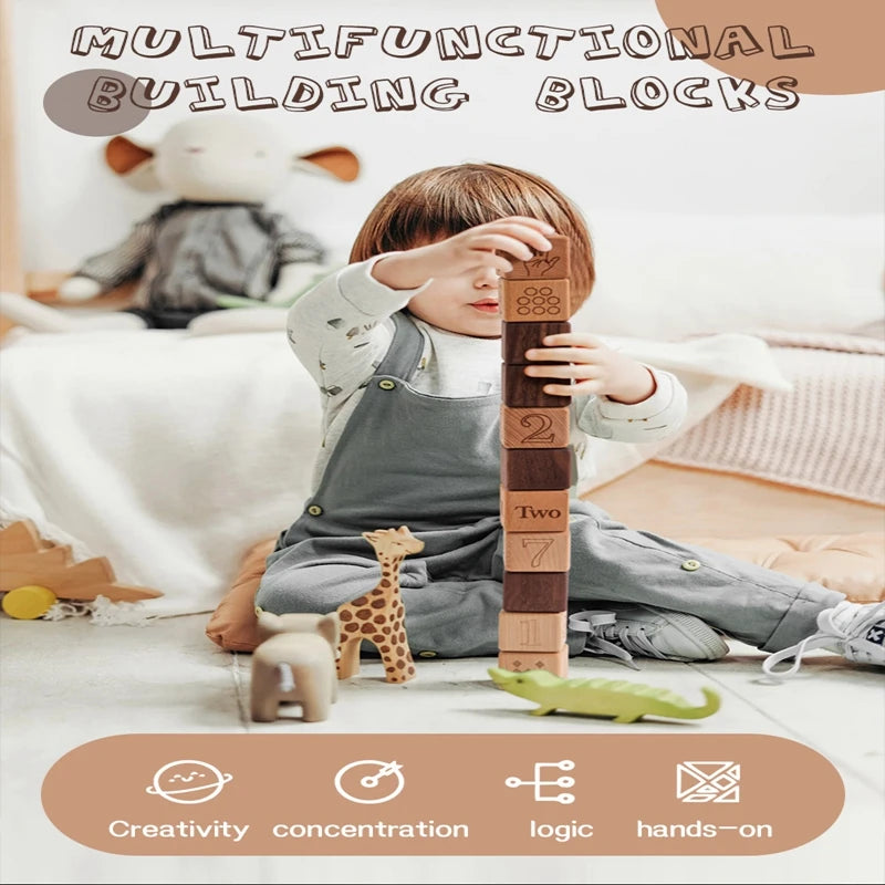 1 Set Baby Wooden Building Blocks Set Wooden Toys Natural Organic Wooden Environmental Protection Toys Wooden Building Blocks - Thrive & Baby