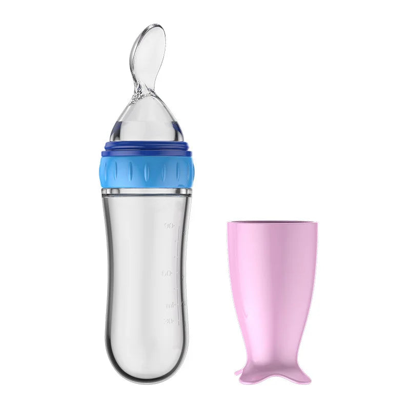 Safe Useful Silicone Baby Bottle With Spoon Food Supplement Rice Cereal Bottles Squeeze Spoon Milk Feeding Bottle Cup - Thrive & Baby