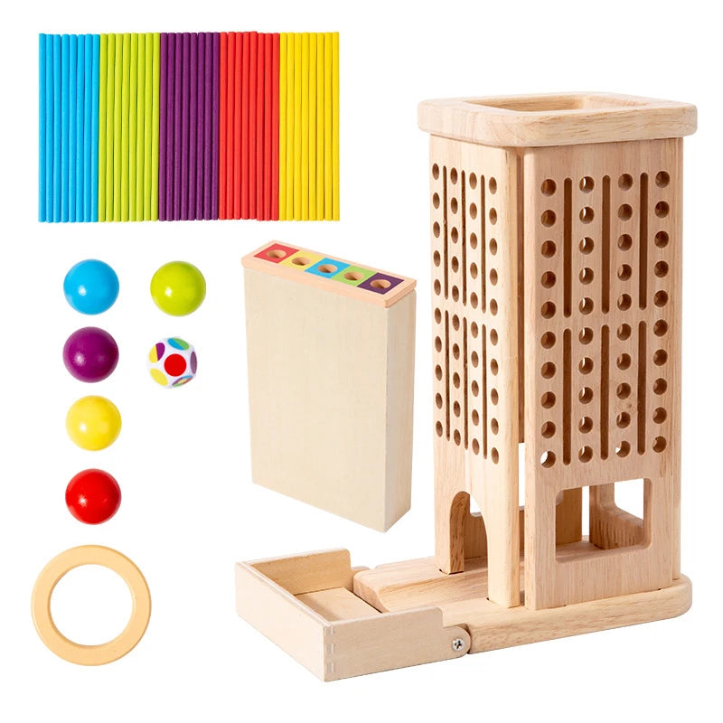 Montessori Game Wooden Stick Tower Toy With Sticks Dice Motor Skills Development Stick Counting Math Educational Toy For Kids - Thrive & Baby