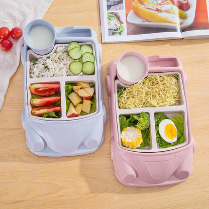 Food Grade Bamboo Fiber Baby Feeding Bowl Creative Car Shaped Cartoon Complementary Dish Divide Grids Bento Lunch Box Sets - Thrive & Baby