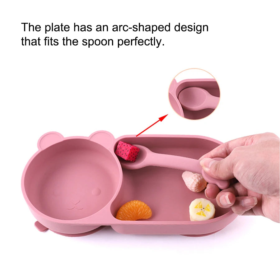 Baby Silicone Suction Cup Bowl Cute Bear Design Macaron Color 100% Food Grade Silicone BPA Free Double plate design for meals - Thrive & Baby