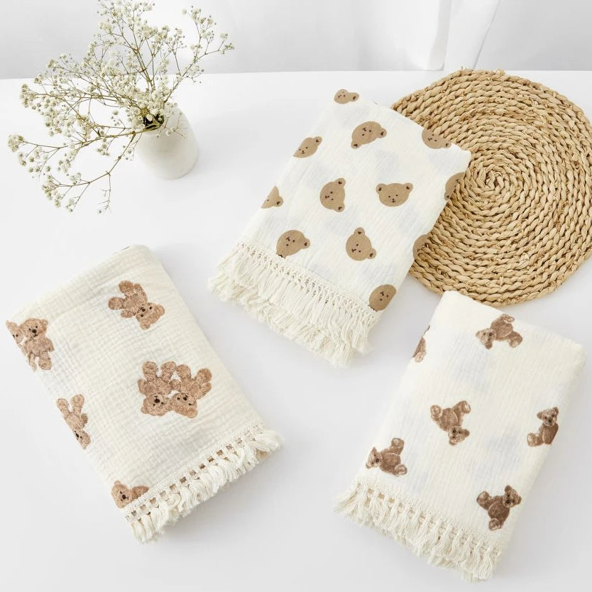 Organic Baby Blankets Muslin Swaddle For Newborn Fringe Double Layer Cotton Summer Blanket Bed Comforter Infant Baby Stuff Bebe - Thrive & Baby