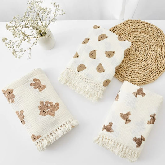 Organic Baby Blankets Muslin Swaddle For Newborn Fringe Double Layer Cotton Summer Blanket Bed Comforter Infant Baby Stuff Bebe - Thrive & Baby