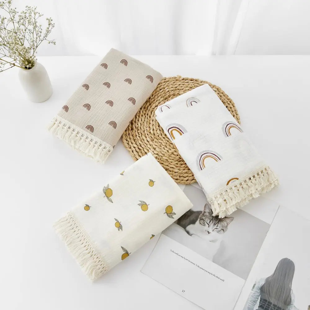 Organic Baby Blankets Muslin Swaddle For Newborn Fringe Double Layer Cotton Summer Blanket Bed Comforter Infant Baby Stuff Bebe - Thrive & Baby
