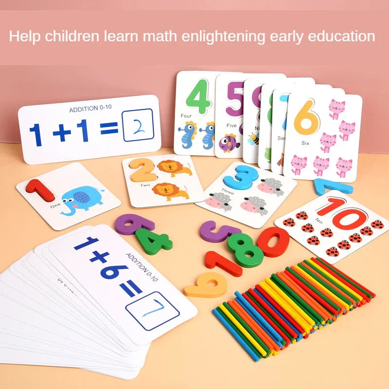 Montessori Math Educational Toy - Wooden Number Puzzle & Counting Sticks Set, Safe & Eco-Friendly Early Learning - Thrive & Baby