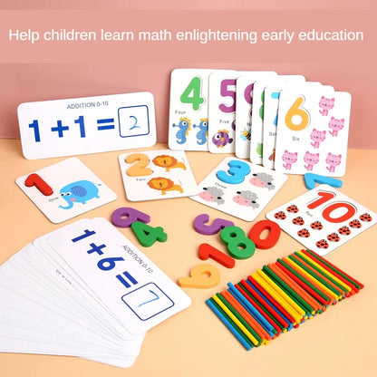Montessori Math Educational Toy - Wooden Number Puzzle & Counting Sticks Set, Safe & Eco-Friendly Early Learning - Thrive & Baby