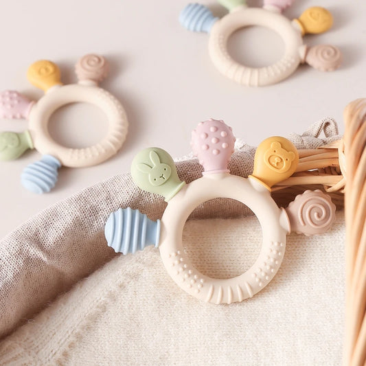1pc Silicone Teether Baby 0 12 Months Teething Toys Teether Ring Silicone Baby Teether Toys for Toddler BPA Free Baby Toys Gifts - Thrive & Baby
