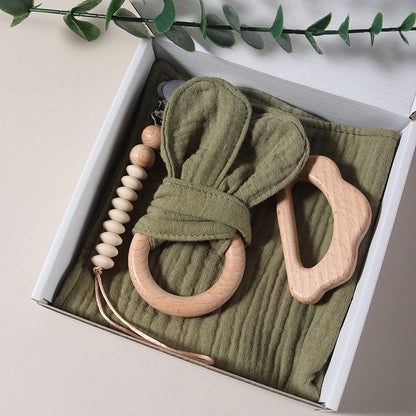 2025 organic cotton baby teething gift set comfortor dummy clip photography props newborn bunny ear - Thrive & Baby