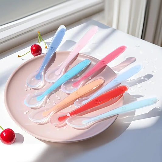 9 Colors Baby Silicone Spoon Learning Spoon Star Pattern Large Small Spoon Set Soft Silicone Feeding Spoon Training Baby Reborn - Thrive & Baby