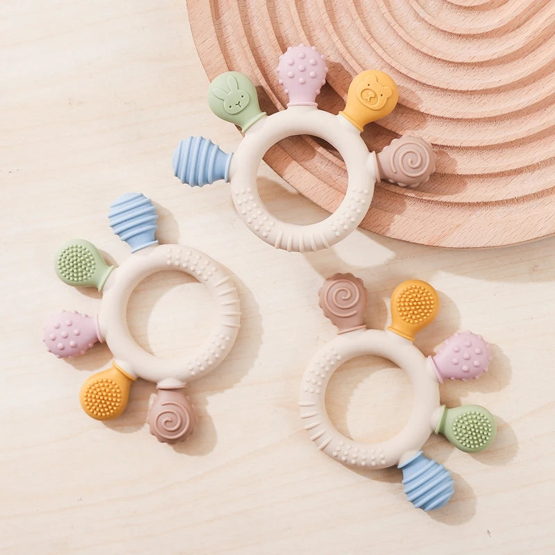 1pc Silicone Teether Baby 0 12 Months Teething Toys Teether Ring Silicone Baby Teether Toys for Toddler BPA Free Baby Toys Gifts - Thrive & Baby