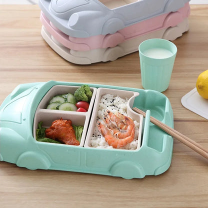 Food Grade Bamboo Fiber Baby Feeding Bowl Creative Car Shaped Cartoon Complementary Dish Divide Grids Bento Lunch Box Sets - Thrive & Baby