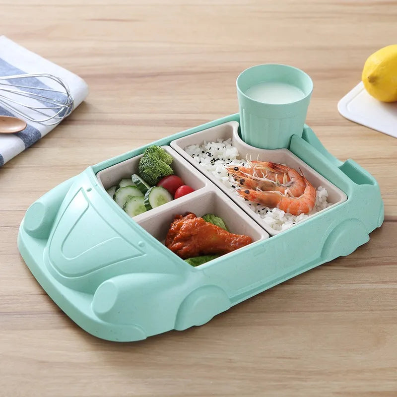 Food Grade Bamboo Fiber Baby Feeding Bowl Creative Car Shaped Cartoon Complementary Dish Divide Grids Bento Lunch Box Sets - Thrive & Baby
