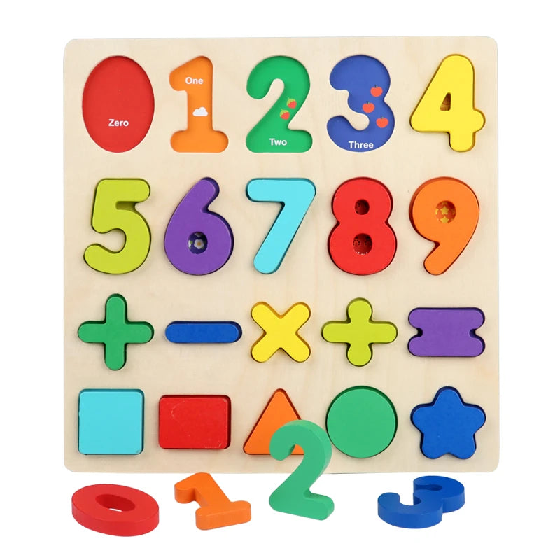 Montessori Wooden Puzzle for Children - Alphabetic Arithmetic Number Geometric Shapes Educational Game Toy for Preschool Learnin - Thrive & Baby