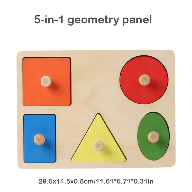 Montessori baby puzzle toys, wooden shape and color matching hand scratching board, geometric early education cognitive toys - Thrive & Baby