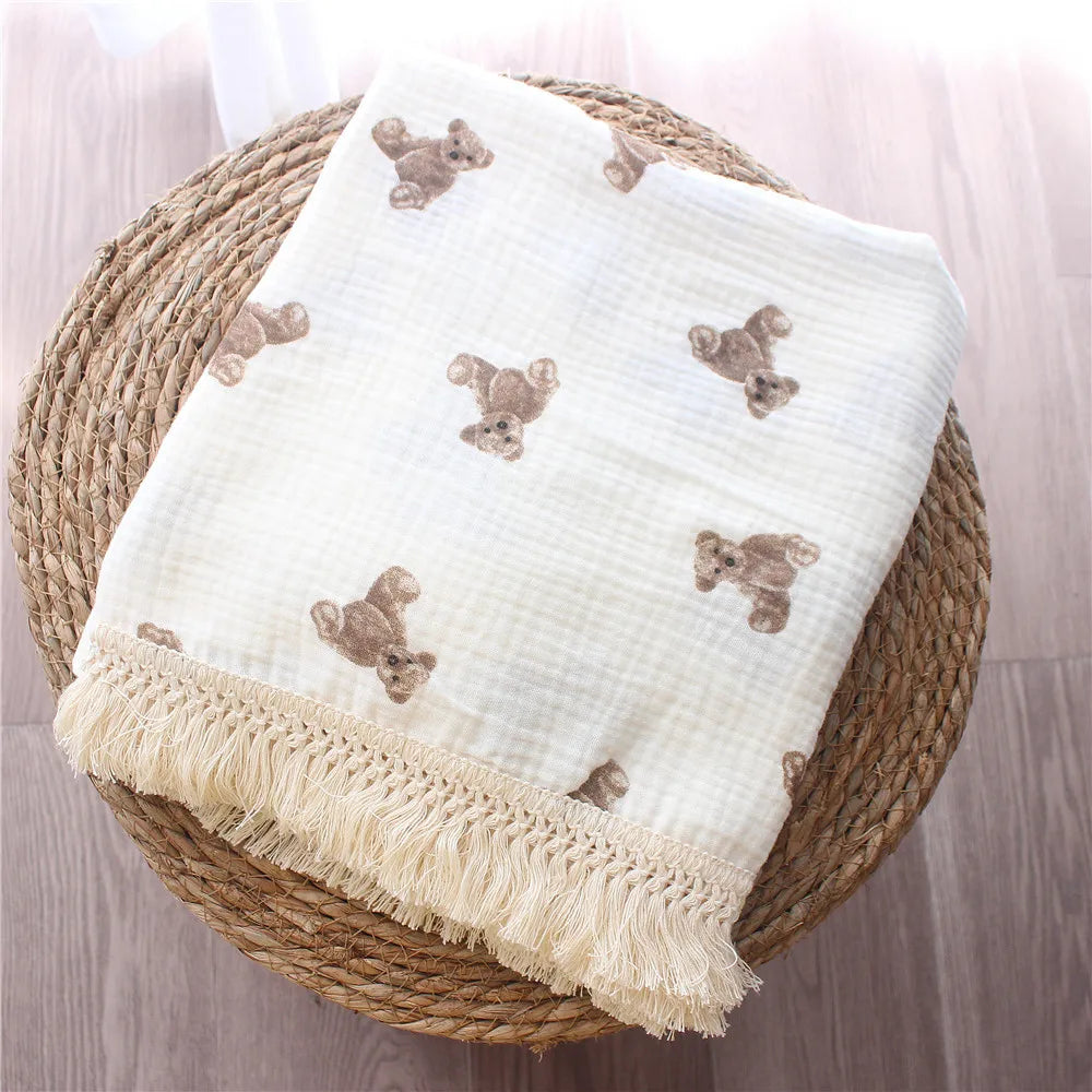 Organic Baby Blankets Muslin Swaddle For Newborn Fringe Double Layer Cotton Summer Blanket Bed Comforter Infant Baby Stuff Bebe - Thrive & Baby