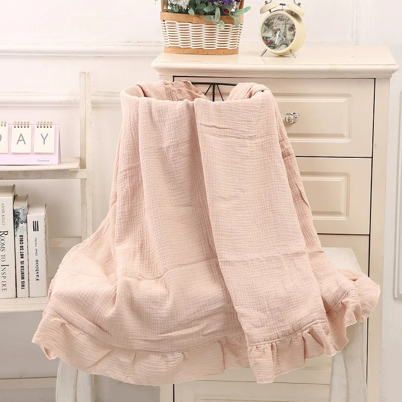 Organic Cotton Baby Blankets Newborn Muslin Swaddle Baby Wrap Gauze Ruffle Blanket Bedding Items Babies Accessories - Thrive & Baby