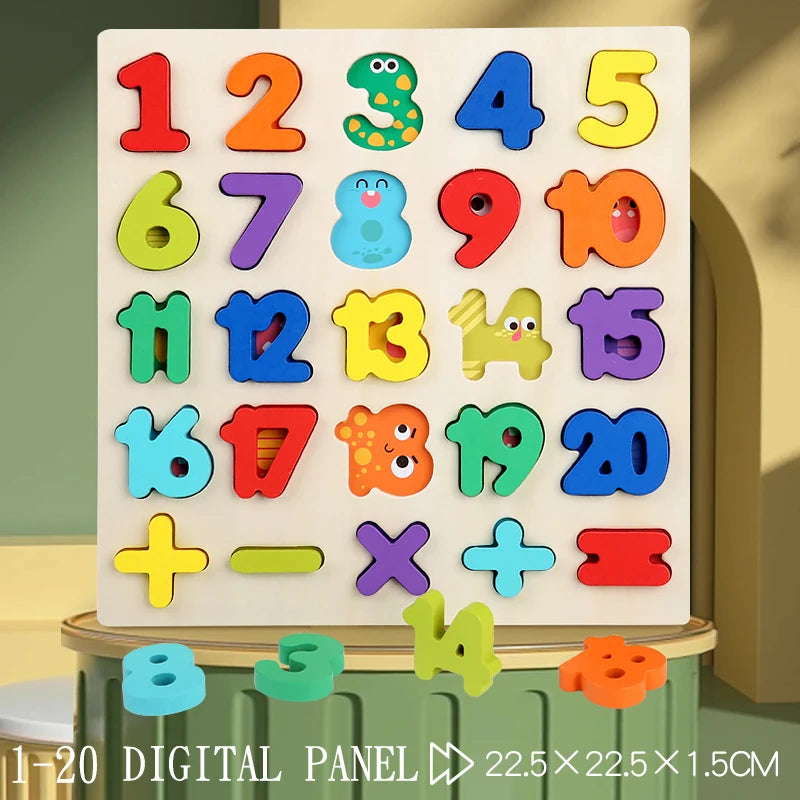 Montessori Wooden Puzzle for Children - Alphabetic Arithmetic Number Geometric Shapes Educational Game Toy for Preschool Learnin - Thrive & Baby