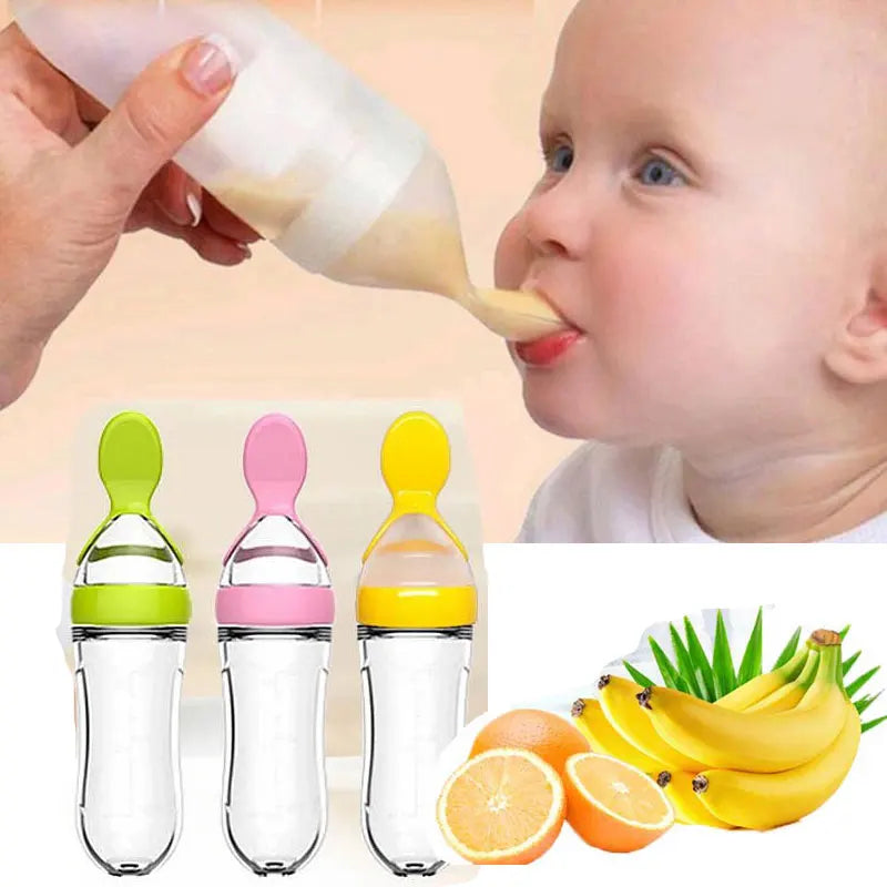 Safe Useful Silicone Baby Bottle With Spoon Food Supplement Rice Cereal Bottles Squeeze Spoon Milk Feeding Bottle Cup - Thrive & Baby