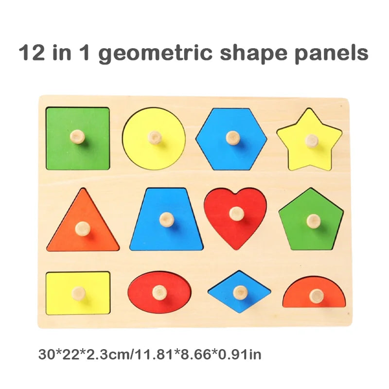 Montessori baby puzzle toys, wooden shape and color matching hand scratching board, geometric early education cognitive toys - Thrive & Baby