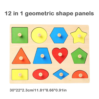 Montessori baby puzzle toys, wooden shape and color matching hand scratching board, geometric early education cognitive toys - Thrive & Baby