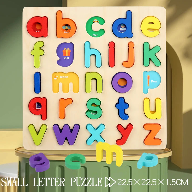 Montessori Wooden Puzzle for Children - Alphabetic Arithmetic Number Geometric Shapes Educational Game Toy for Preschool Learnin - Thrive & Baby