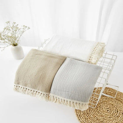 Organic Baby Blankets Muslin Swaddle For Newborn Fringe Double Layer Cotton Summer Blanket Bed Comforter Infant Baby Stuff Bebe - Thrive & Baby