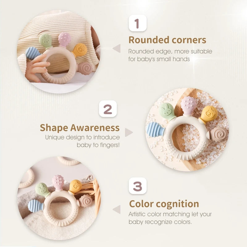 1pc Silicone Teether Baby 0 12 Months Teething Toys Teether Ring Silicone Baby Teether Toys for Toddler BPA Free Baby Toys Gifts - Thrive & Baby