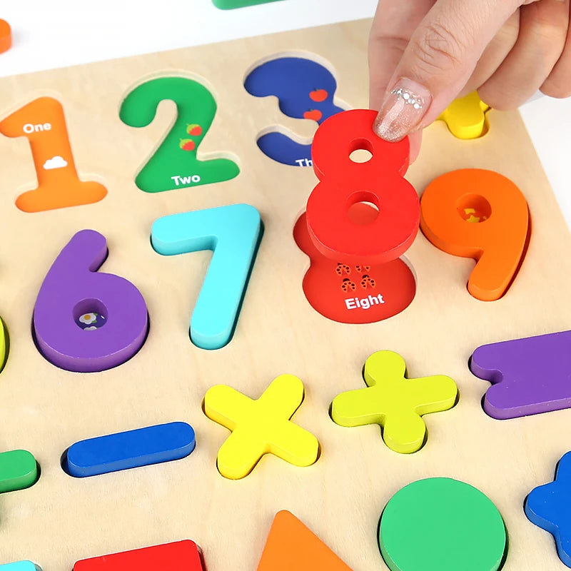 Montessori Wooden Puzzle for Children - Alphabetic Arithmetic Number Geometric Shapes Educational Game Toy for Preschool Learnin - Thrive & Baby
