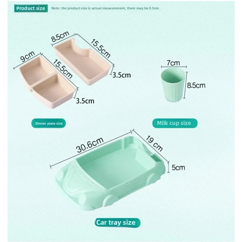Food Grade Bamboo Fiber Baby Feeding Bowl Creative Car Shaped Cartoon Complementary Dish Divide Grids Bento Lunch Box Sets - Thrive & Baby
