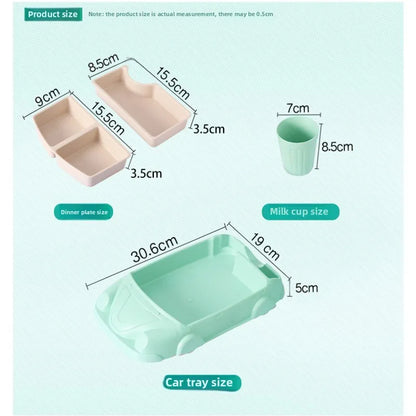 Food Grade Bamboo Fiber Baby Feeding Bowl Creative Car Shaped Cartoon Complementary Dish Divide Grids Bento Lunch Box Sets - Thrive & Baby