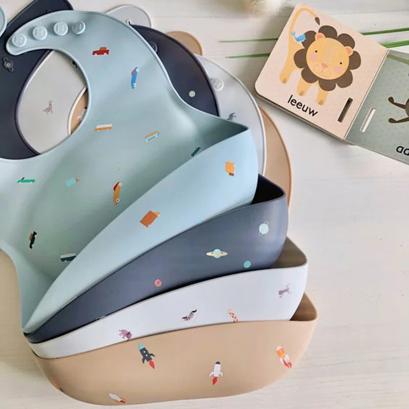 Baby Silicone Bib Waterproof Infant Bibs Fashionable Newborn Feeding Cloth Toddle Bibs Adjustable Saliva Towel For Boys Girls - Thrive & Baby