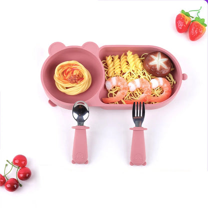 Baby Silicone Suction Cup Bowl Cute Bear Design Macaron Color 100% Food Grade Silicone BPA Free Double plate design for meals - Thrive & Baby