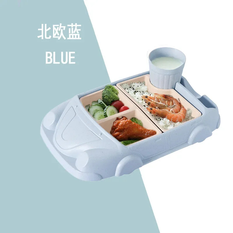 Food Grade Bamboo Fiber Baby Feeding Bowl Creative Car Shaped Cartoon Complementary Dish Divide Grids Bento Lunch Box Sets - Thrive & Baby