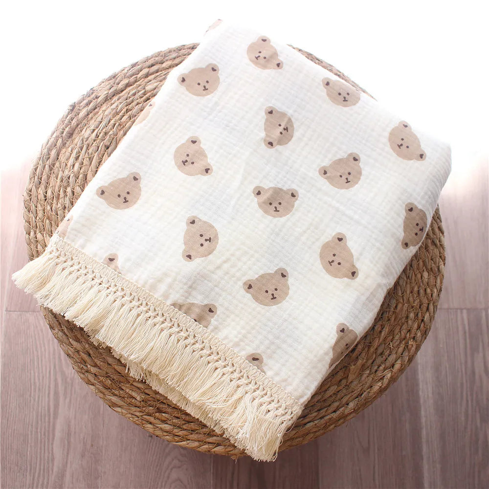 Organic Baby Blankets Muslin Swaddle For Newborn Fringe Double Layer Cotton Summer Blanket Bed Comforter Infant Baby Stuff Bebe - Thrive & Baby