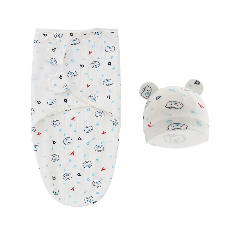 100% Organic Cotton Baby Swaddle Blanket Wrap Hat Set for Infant  Adjustable Newborn Swaddle Baby Swaddle for 0-3 Month - Thrive & Baby