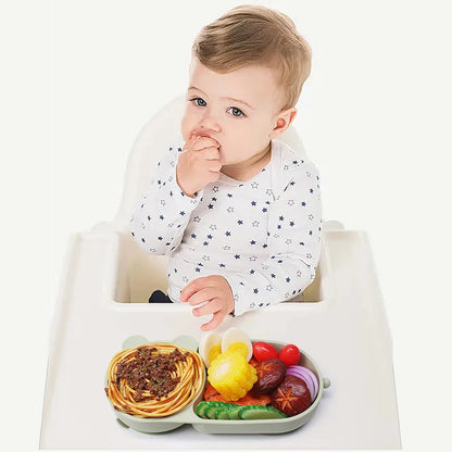 Baby Silicone Suction Cup Bowl Cute Bear Design Macaron Color 100% Food Grade Silicone BPA Free Double plate design for meals - Thrive & Baby