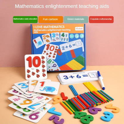 Montessori Math Educational Toy - Wooden Number Puzzle & Counting Sticks Set, Safe & Eco-Friendly Early Learning - Thrive & Baby