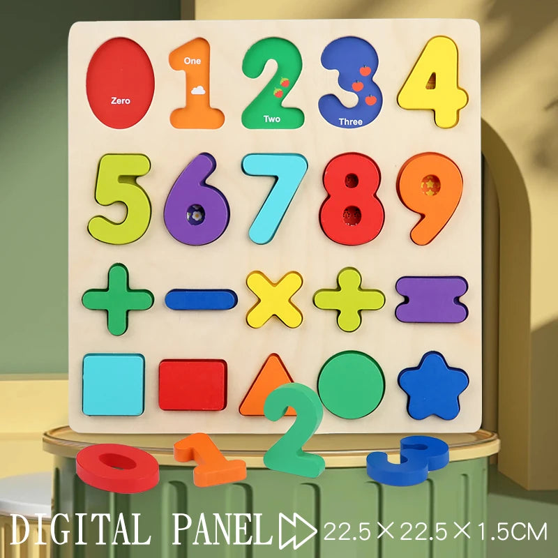 Montessori Wooden Puzzle for Children - Alphabetic Arithmetic Number Geometric Shapes Educational Game Toy for Preschool Learnin - Thrive & Baby