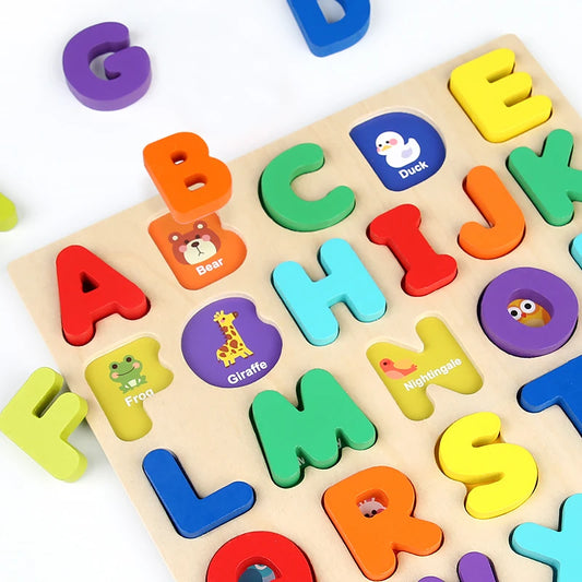 Montessori Wooden Puzzle for Children - Alphabetic Arithmetic Number Geometric Shapes Educational Game Toy for Preschool Learnin - Thrive & Baby