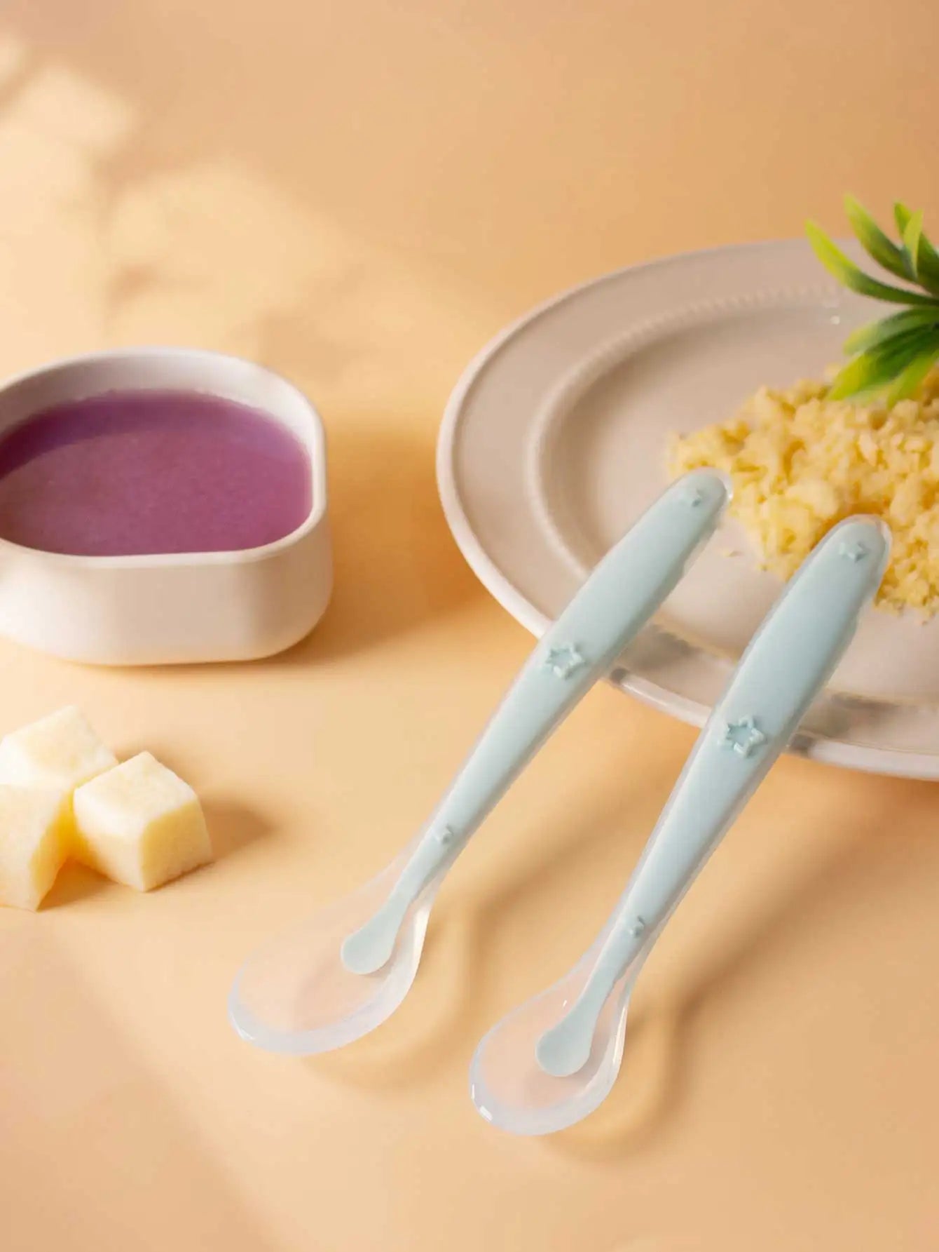 9 Colors Baby Silicone Spoon Learning Spoon Star Pattern Large Small Spoon Set Soft Silicone Feeding Spoon Training Baby Reborn - Thrive & Baby