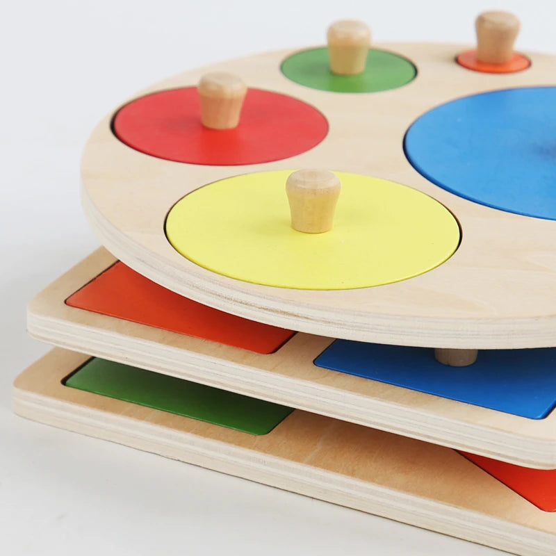 Montessori baby puzzle toys, wooden shape and color matching hand scratching board, geometric early education cognitive toys - Thrive & Baby