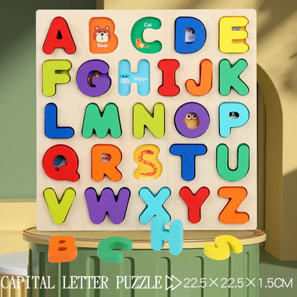 Montessori Wooden Puzzle for Children - Alphabetic Arithmetic Number Geometric Shapes Educational Game Toy for Preschool Learnin - Thrive & Baby