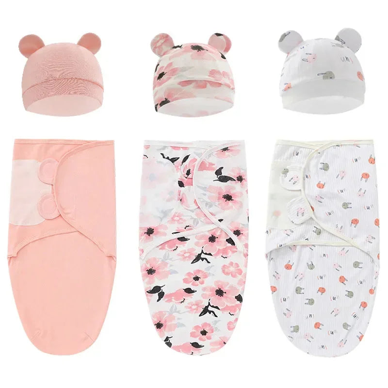 100% Organic Cotton Baby Swaddle Blanket Wrap Hat Set for Infant  Adjustable Newborn Swaddle Baby Swaddle for 0-3 Month - Thrive & Baby