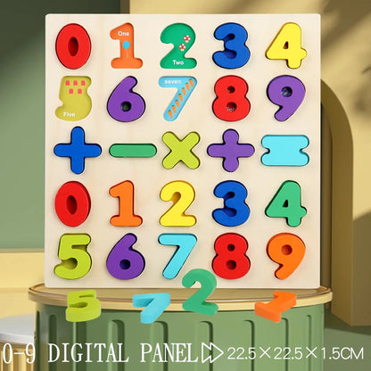 Montessori Wooden Puzzle for Children - Alphabetic Arithmetic Number Geometric Shapes Educational Game Toy for Preschool Learnin - Thrive & Baby