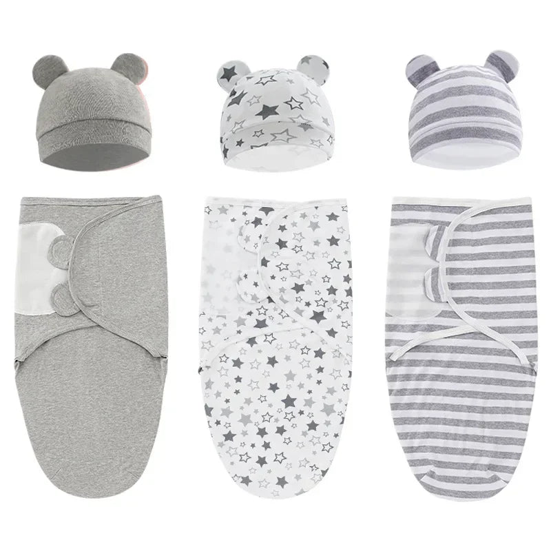 100% Organic Cotton Baby Swaddle Blanket Wrap Hat Set for Infant  Adjustable Newborn Swaddle Baby Swaddle for 0-3 Month - Thrive & Baby