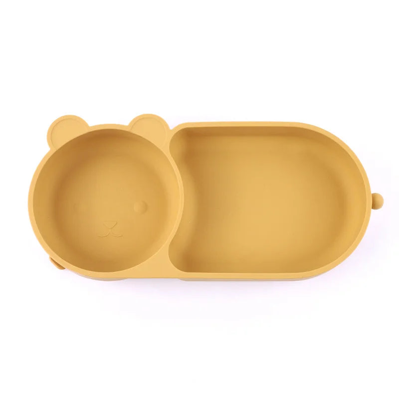 Baby Silicone Suction Cup Bowl Cute Bear Design Macaron Color 100% Food Grade Silicone BPA Free Double plate design for meals - Thrive & Baby